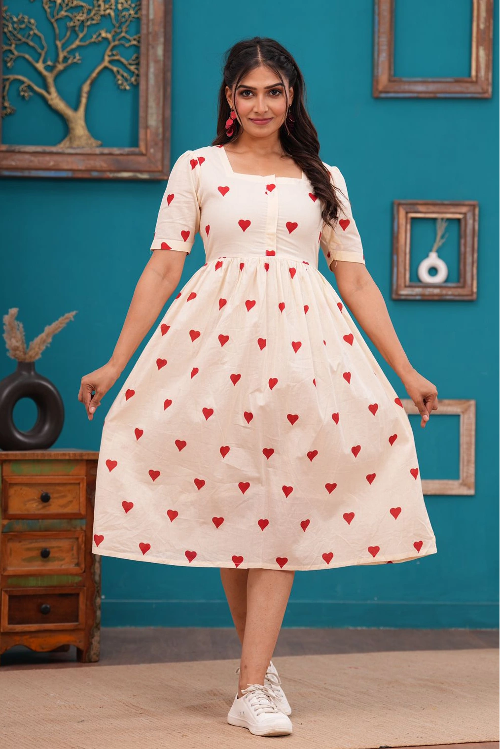 Ivory Hearts Midi Dress