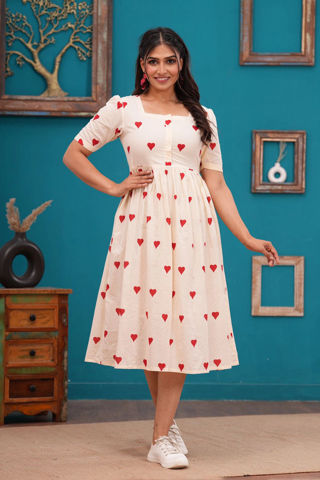 Ivory Hearts Midi Dress