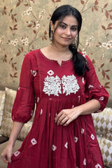 Red Anarkali Embroidered Kurti with Pant