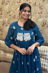 Blue Anarkali Embroidered Kurti with Pant