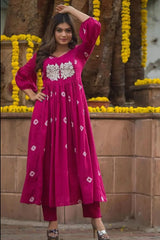 Pink Anarkali Embroidered Kurti with Pant