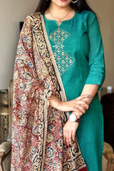 Blue South Cotton Embroidered Kurta Set