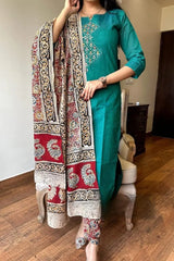 Blue South Cotton Embroidered Kurta Set
