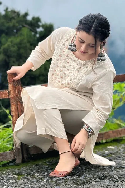 White Embroidered Kurta with Pant