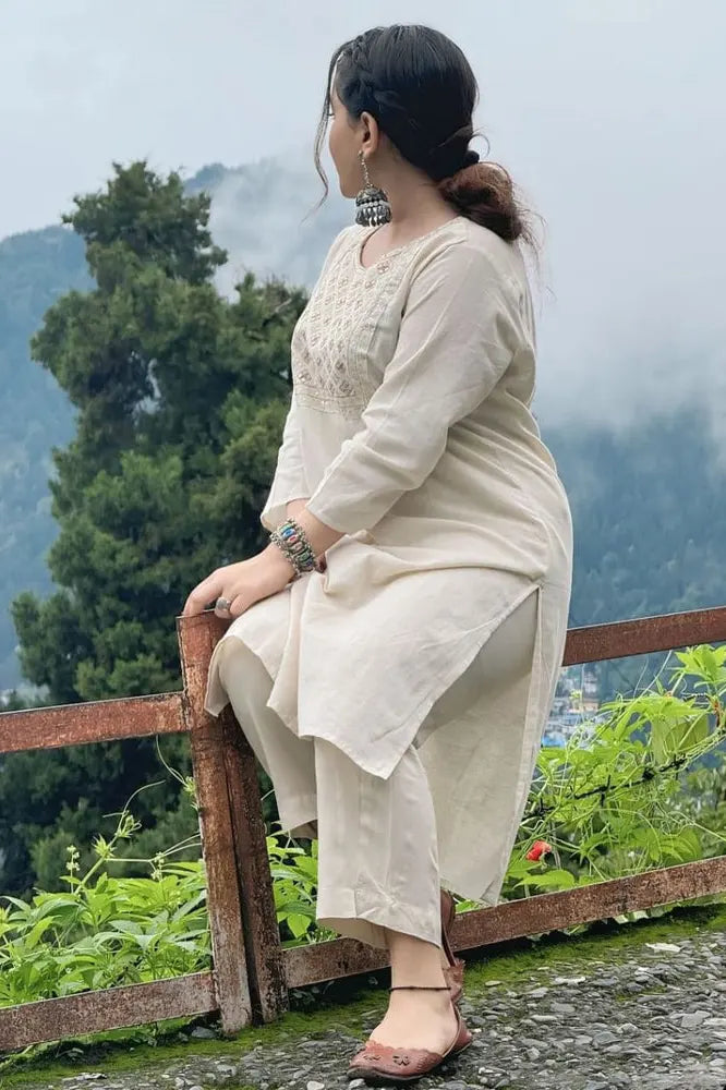 White Embroidered Kurta with Pant