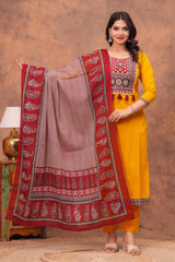 Mustard Paisley Straight Kurta Set