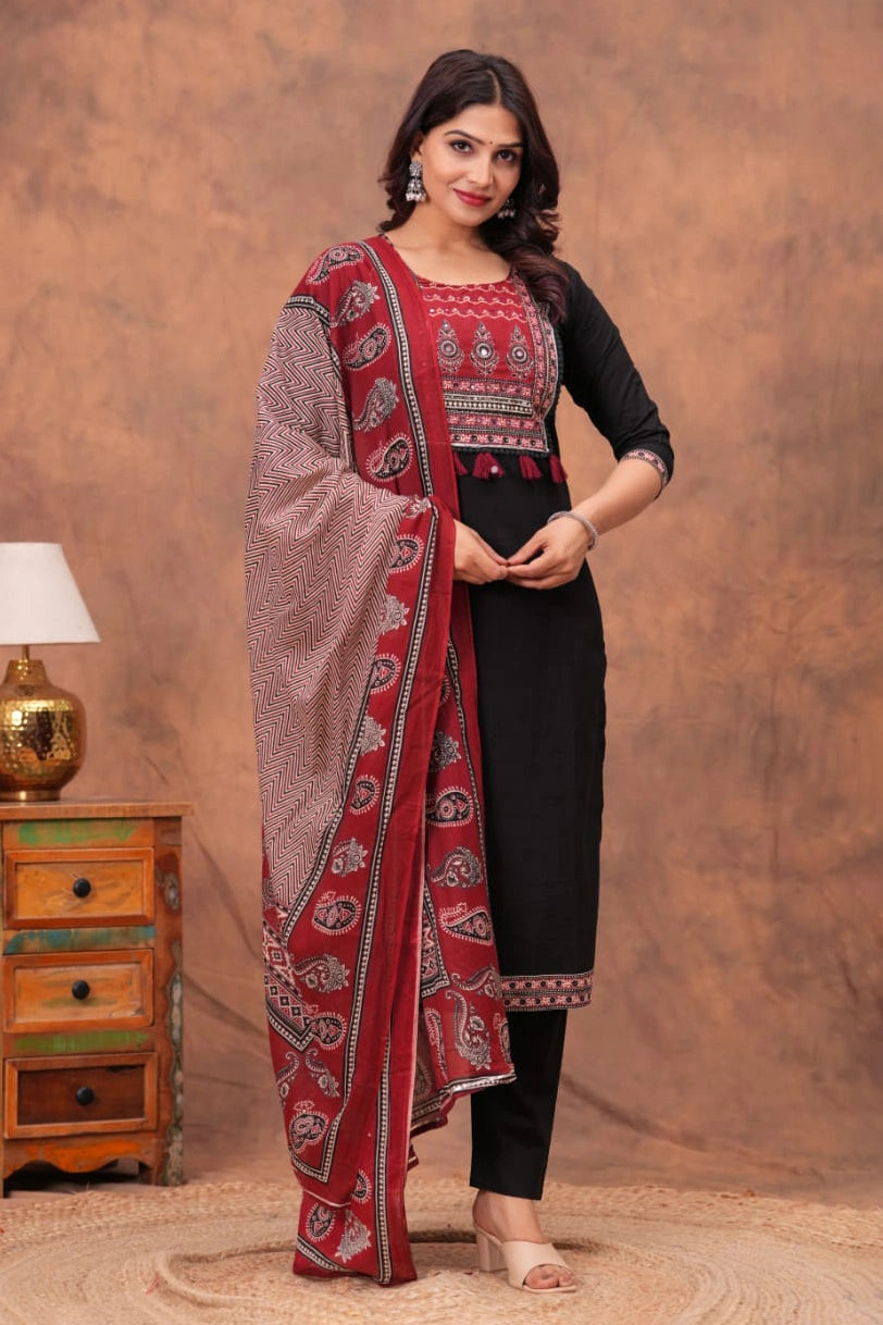 Black Paisley Straight Kurta Set