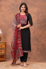 Black Paisley Straight Kurta Set