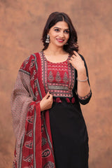 Black Paisley Straight Kurta Set