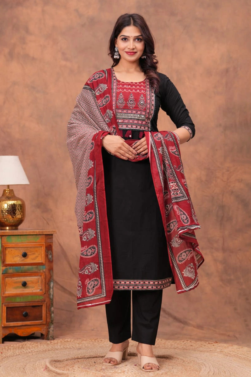 Black Paisley Straight Kurta Set