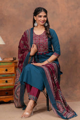 Blue Ajrakh Straight Kurta Set