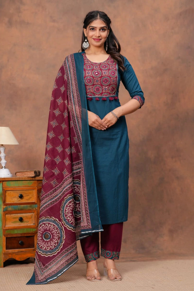 Blue Ajrakh Straight Kurta Set