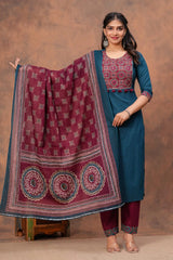 Blue Ajrakh Straight Kurta Set