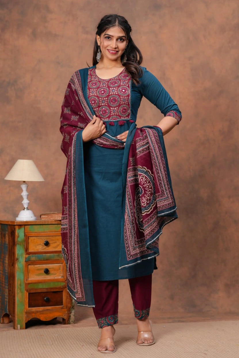 Blue Ajrakh Straight Kurta Set