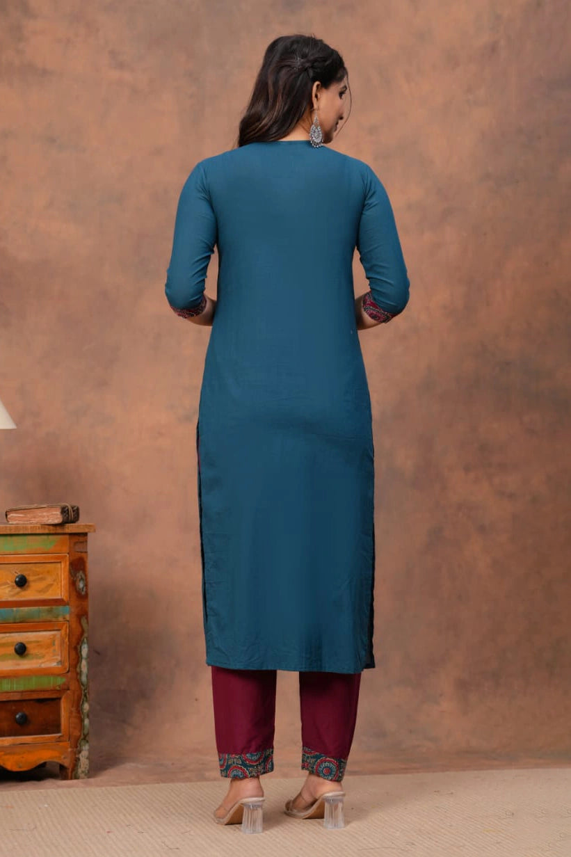 Blue Ajrakh Straight Kurta Set