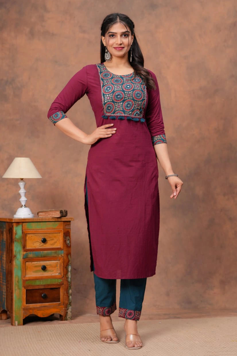 Maroon Ajrakh Straight Kurta Set