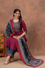 Maroon Ajrakh Straight Kurta Set