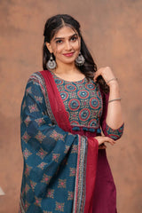Maroon Ajrakh Straight Kurta Set