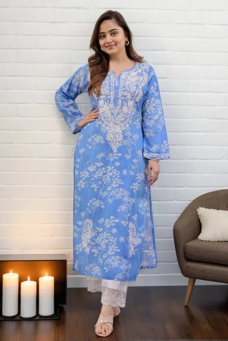 Blue Chikankari Kurta with Palazzo