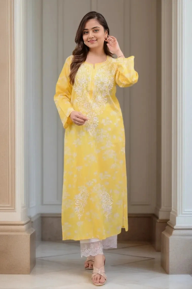 Yellow Chikankari Kurta with Palazzo