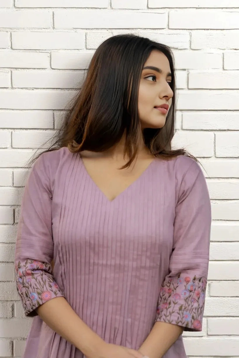 Lilac Pintex Embroidered Midi Dress