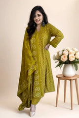 Mustard Embroidered Kurti Set with Dupatta