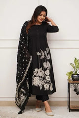 Black Floral Kurti Set with Dupatta
