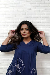 Royal Blue A-line Embroidery Kurta with Pant