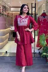 Pink A-line Embroidery Kurta with Palazzo