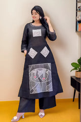 Black Cotton Flex Kurta With Palazzo