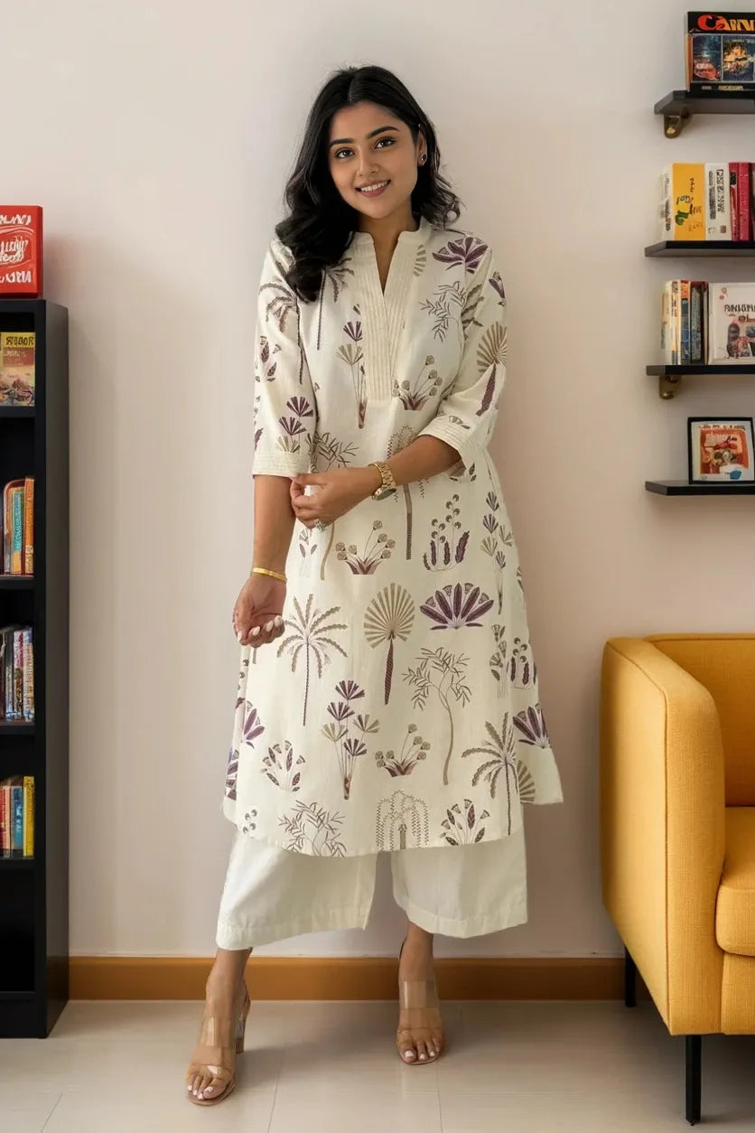 Purple Cotton Flex Kurta With Palazzo