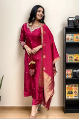 Pink Embroidered Silk Kurta Set