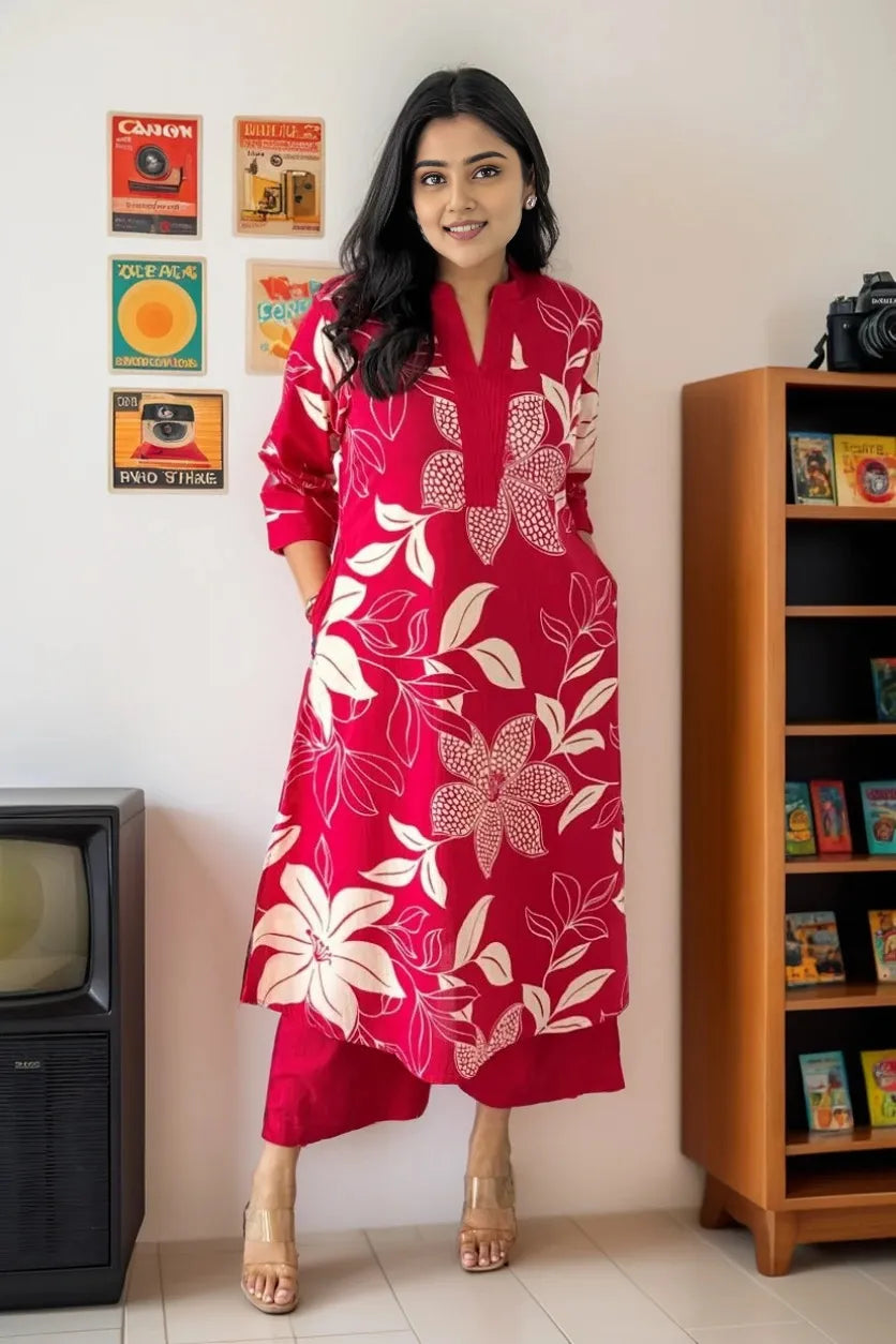 Pink Floral Print Kurta with Palazzo