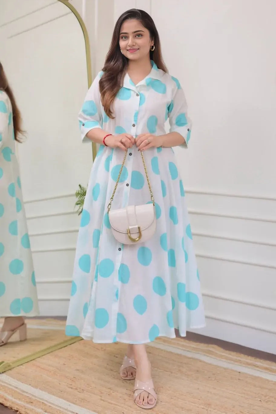 Blue Polka Dots A-Line Dress