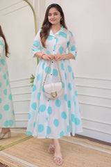 Blue Polka Dots A-Line Dress