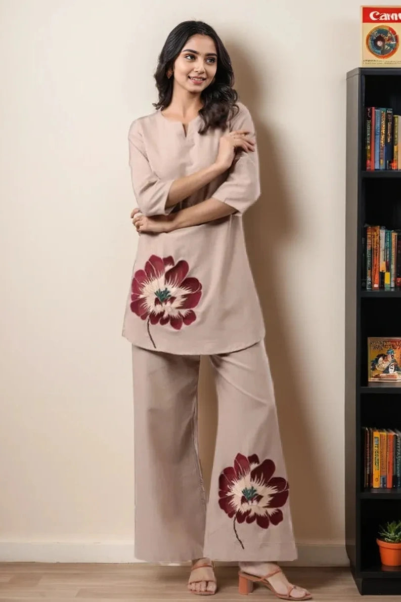 Wood Grey Floral Co-Ord Set