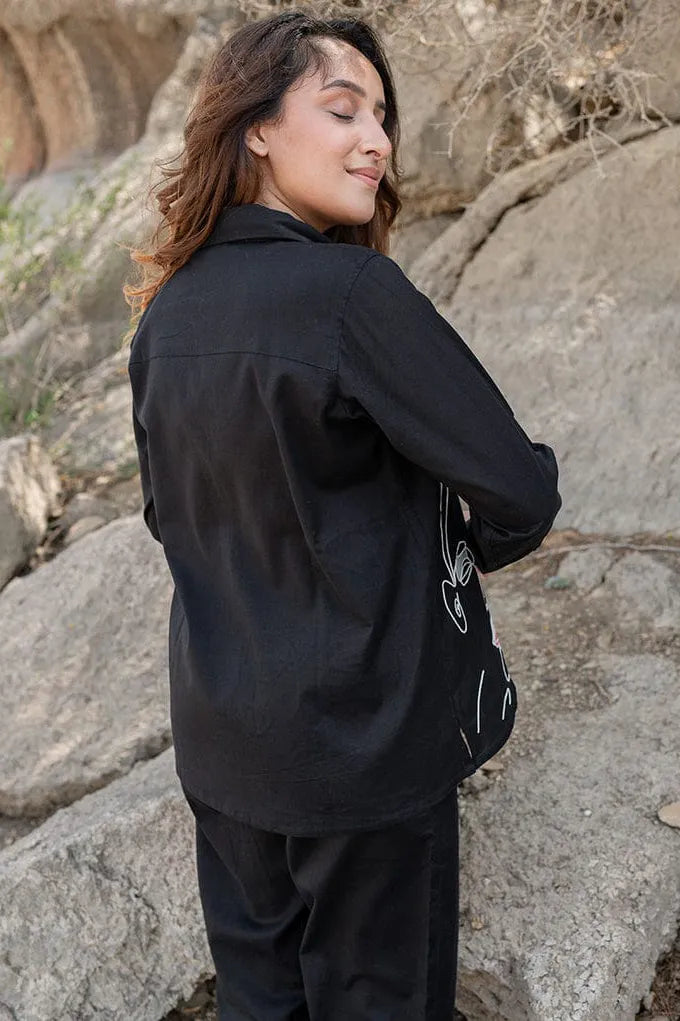 Black Cotton Flex Embroidered Co-Ord Set