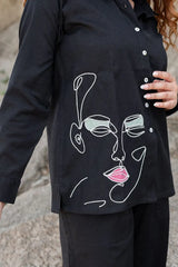 Black Cotton Flex Embroidered Co-Ord Set