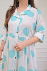 Blue Polka Dots A-Line Dress