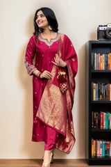 Pink Embroidered Silk Kurta Set