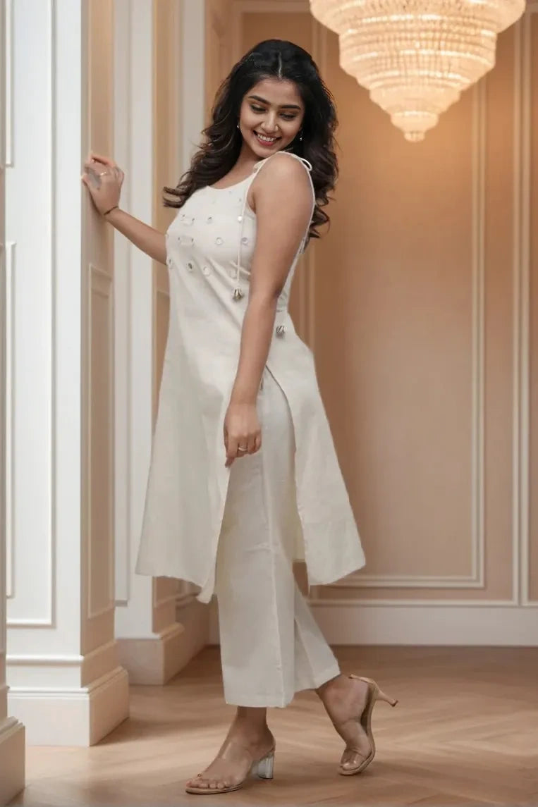 Off White Sleeveless Kurta with Palazzo
