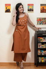 Rustic Orange Sleeveless Kurta with Palazzo
