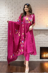 Pink Embroidered Anarkali Kurti Set With Dupatta