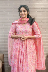 Pink Floral Kurti Set with Dupatta