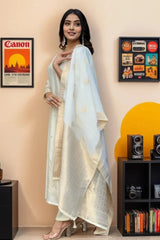 White Embroidered Silk Kurta Set