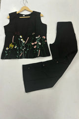 Black Embroidered Sleeveless Palazzo Co-ord Set