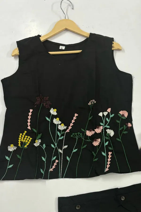 Black Embroidered Sleeveless Palazzo Co-ord Set