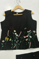 Black Embroidered Sleeveless Palazzo Co-ord Set