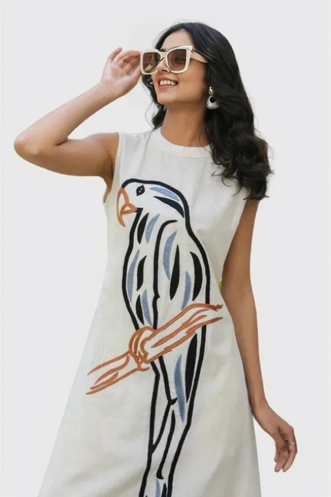 Blue Parrot Embroidered Cotton Flex Co-Ord Set