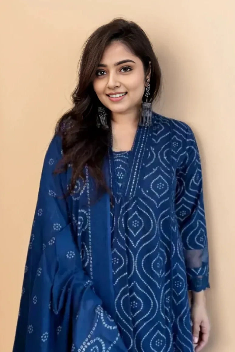 Blue Embroidered Kurti Set with Dupatta